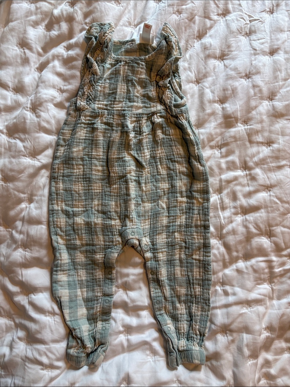 Cat & Jack Plaid Muslin Baby One-Piece Romper in Sage and Cream